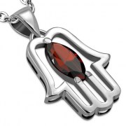 Chamsa Silver Pendant w Garnet CZ, p370